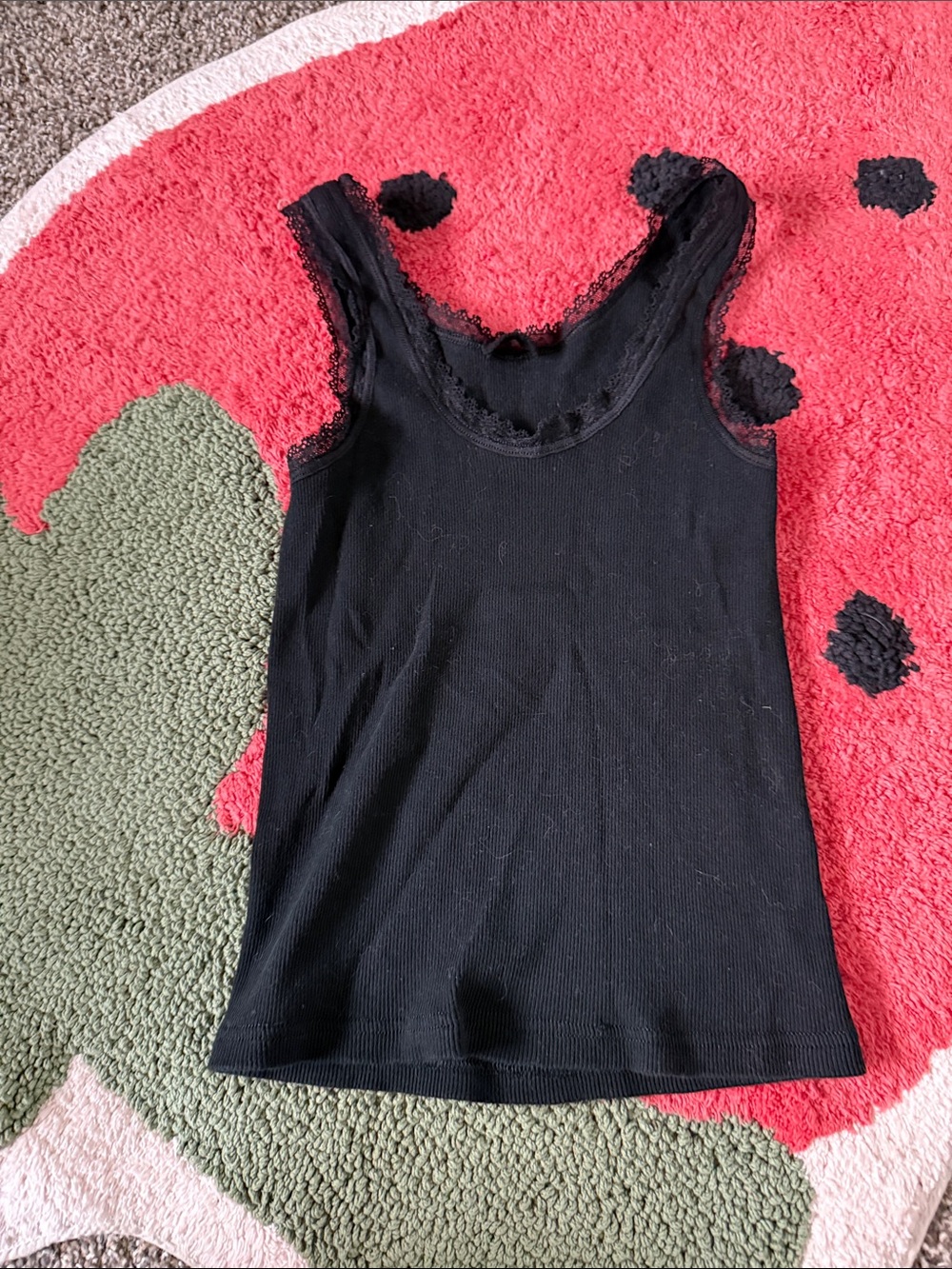 Brandy Melville Black Lace-Trim Ribbed Tank